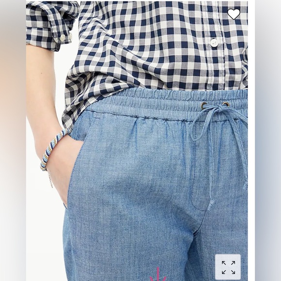 NWT Size 00 J Crew Factory chambray 100% cotton drawstring pants - Picture 8 of 9